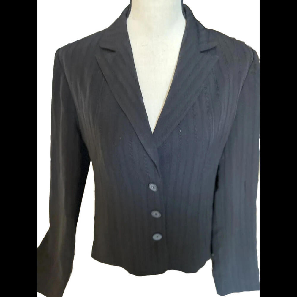 Womens Blazer Jacket Coat Size 8 Hillard&Hansons Black On Black Stripe